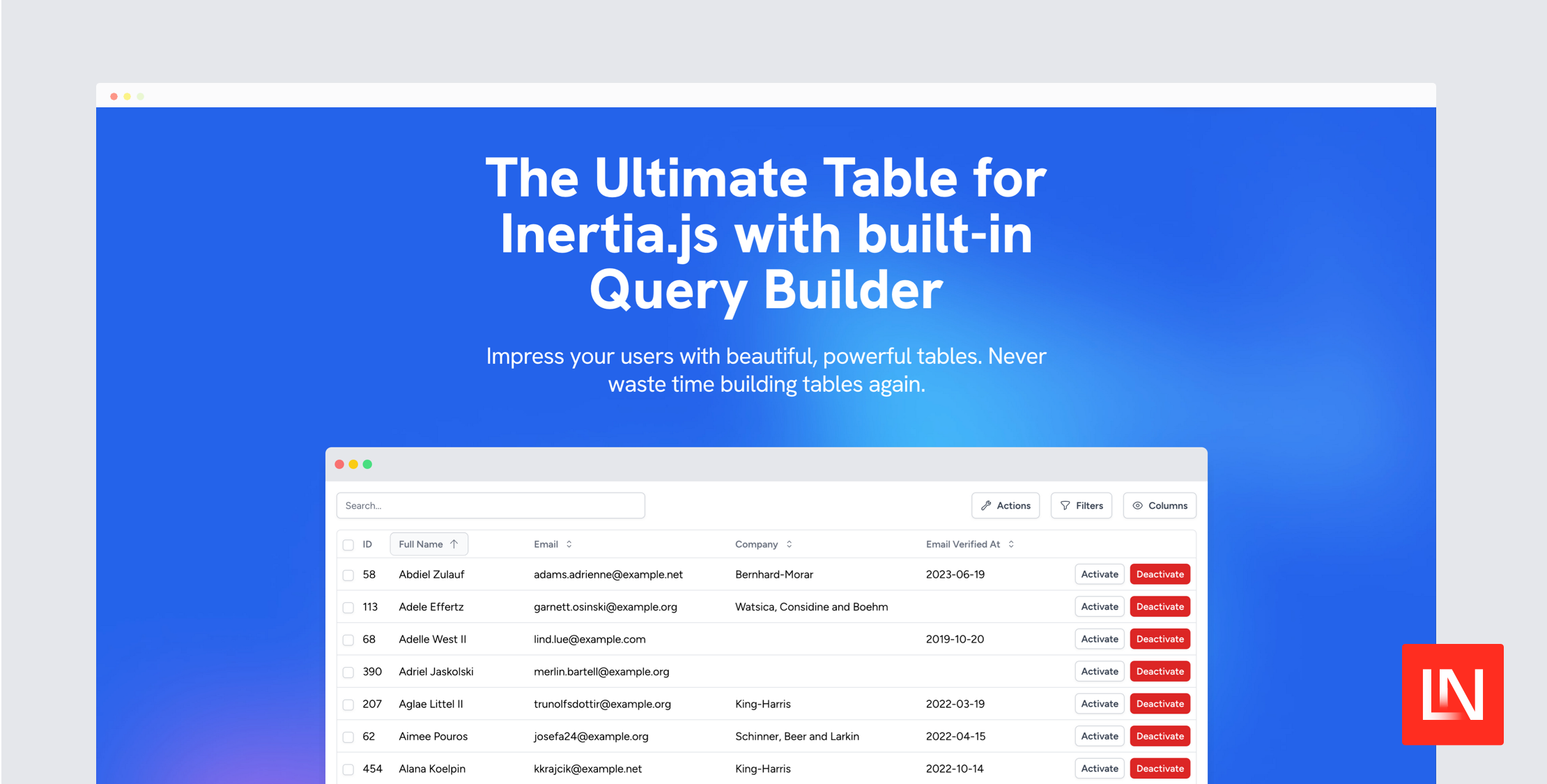 Build Tables Based on Eloquent Models with Inertia Table